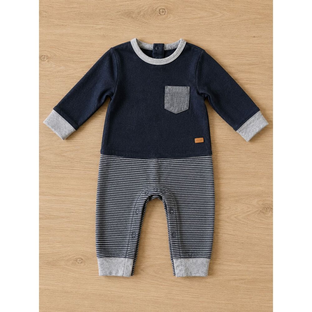 7 For All Mankind Baby Romper 3–6 Months Navy Striped One Piece EUC